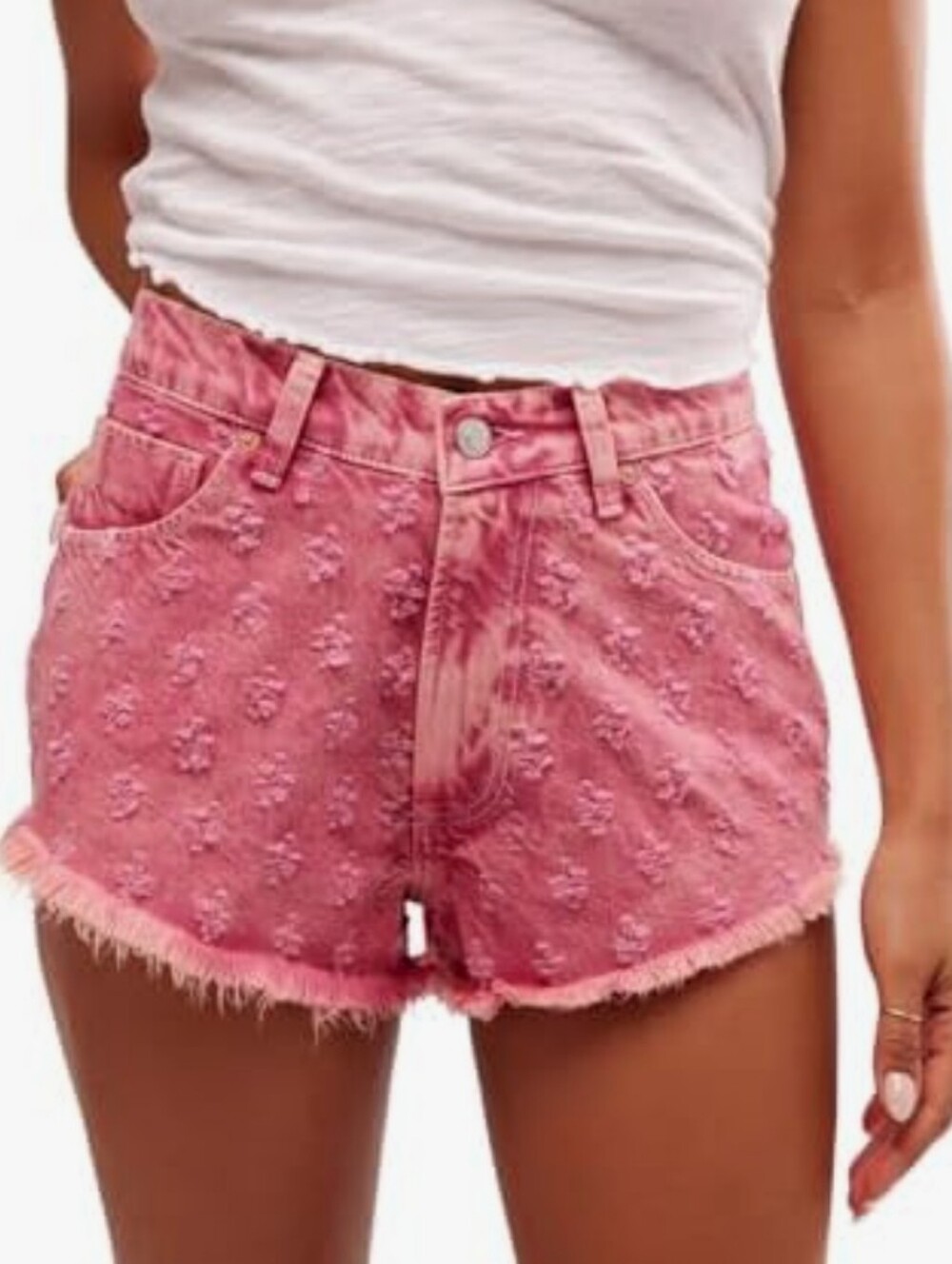 Free People Womens Red Pink Mixed Emotions Hi Lo Festival Denim Shorts Size 24